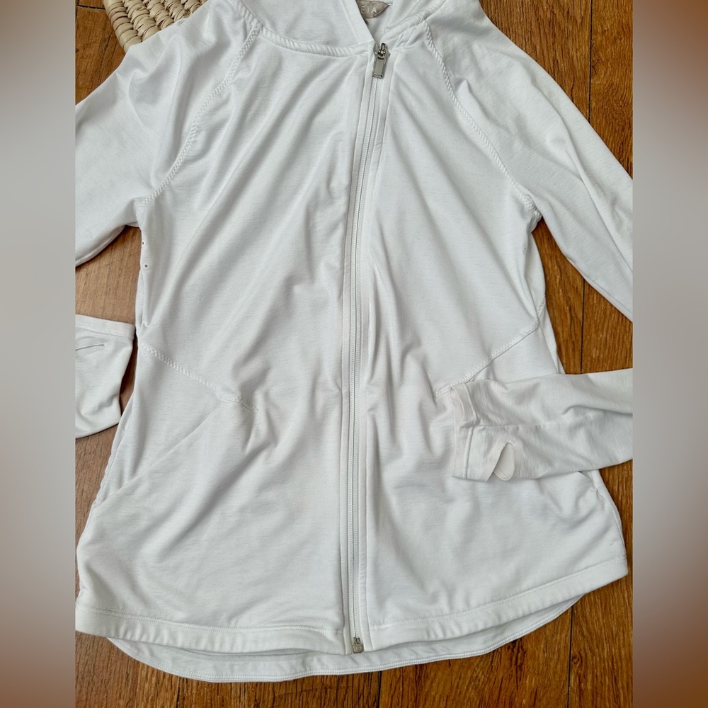 Athleta Women’s White Zip-Up Lightweight Athletic Jacket with Hood